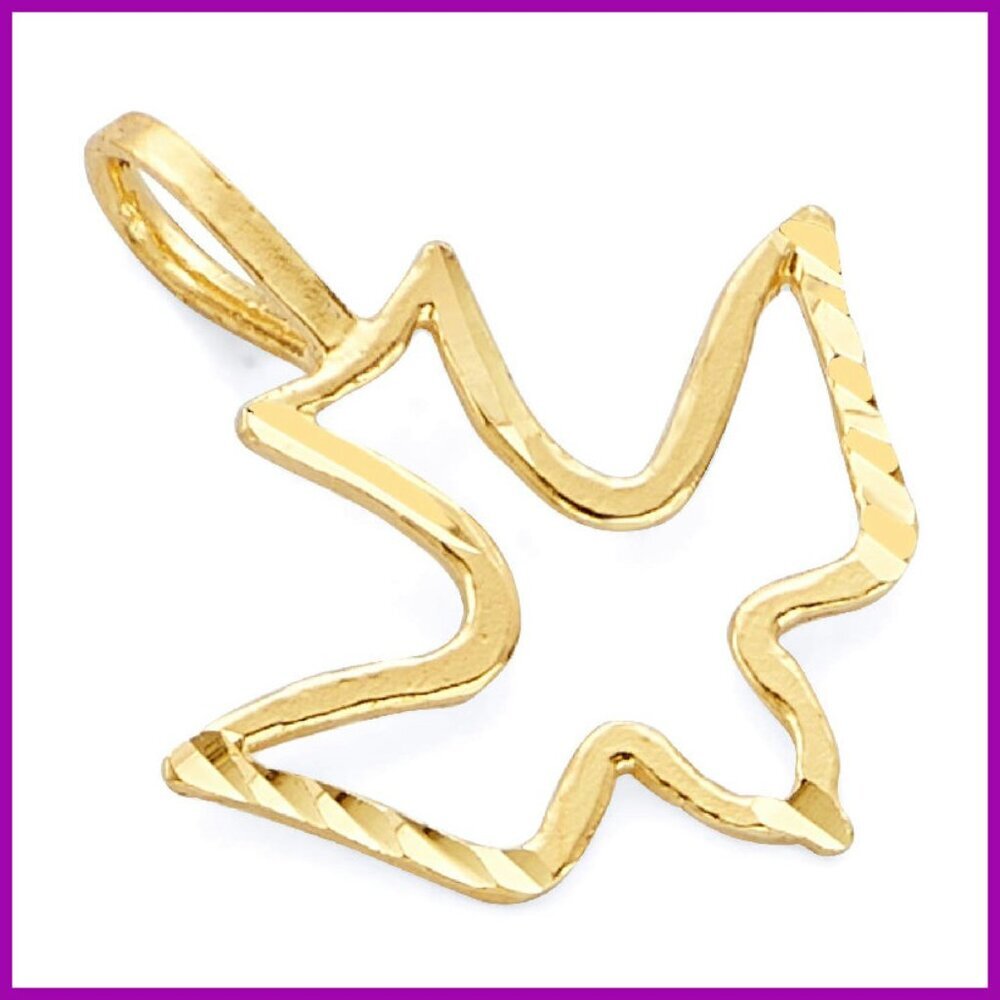 14K Yellow Gold Holy Spirit Dove Charm Pendant, 17mm x 14mm